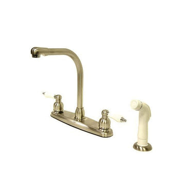 Kingston Brass Victorian High Arch with Oak & Porcelain Lever Handles, Satin Nickel with Chrome Kitchen Faucet Kingston Brass